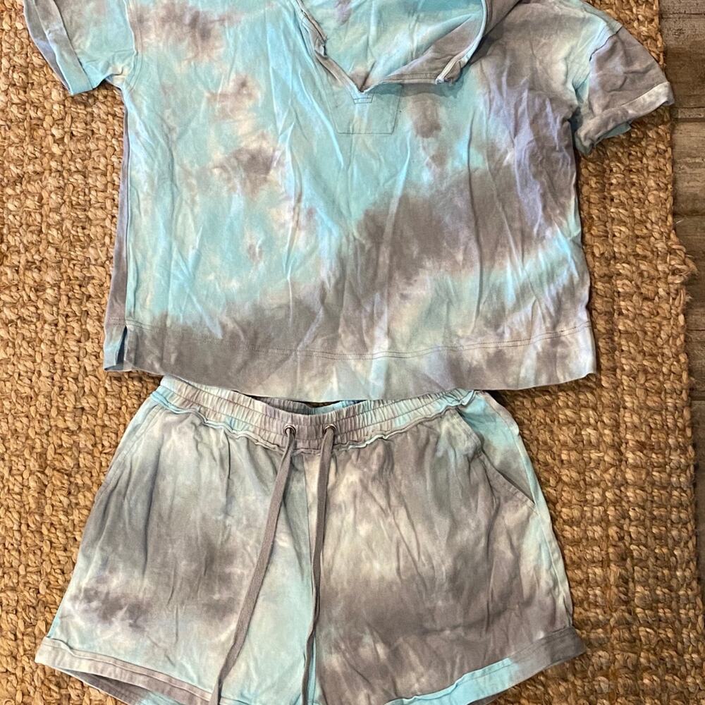 Hem & Thread Tie Dyed Short Lounge Set Women's Medium Blue & Gray